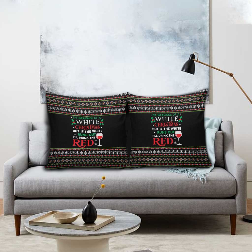 White and Red Christmas Wine Pillow Cover with Festive Pattern and Holiday Cheer - Wonder Print Shop