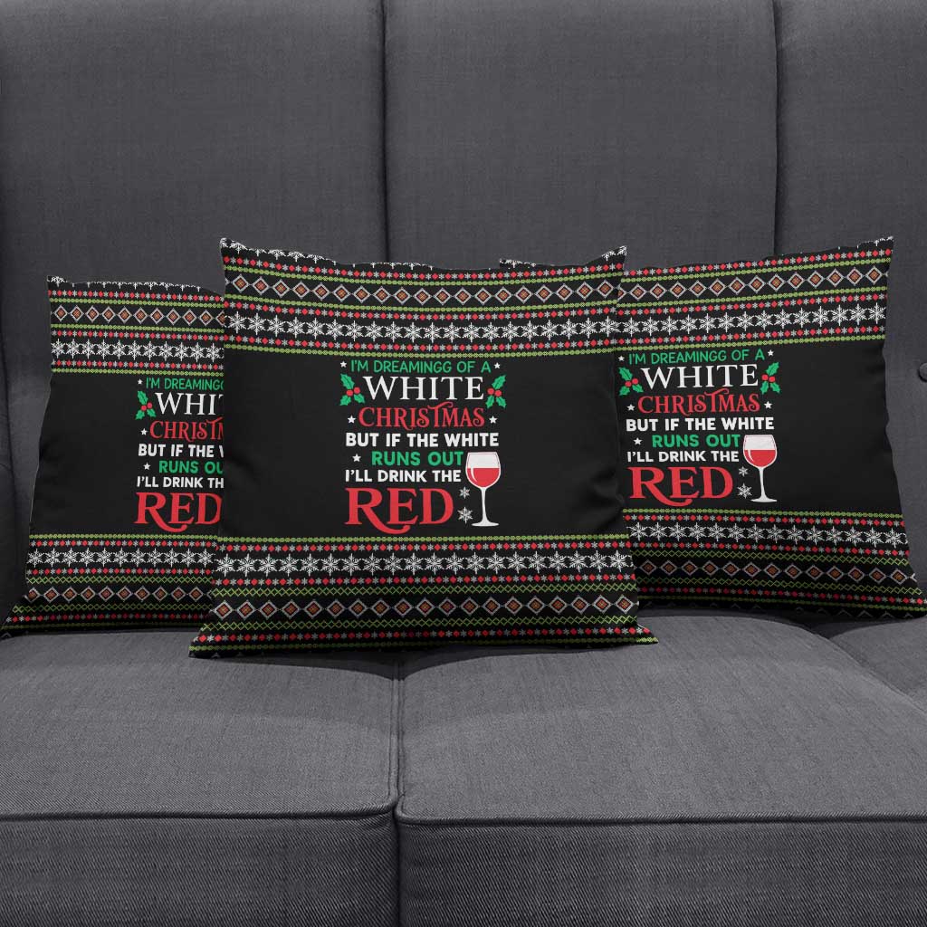 White and Red Christmas Wine Pillow Cover with Festive Pattern and Holiday Cheer - Wonder Print Shop