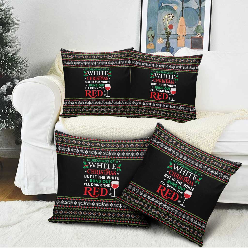 White and Red Christmas Wine Pillow Cover with Festive Pattern and Holiday Cheer - Wonder Print Shop
