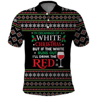 White and Red Christmas Wine Polo Shirt with Festive Pattern and Holiday Cheer - Wonder Print Shop