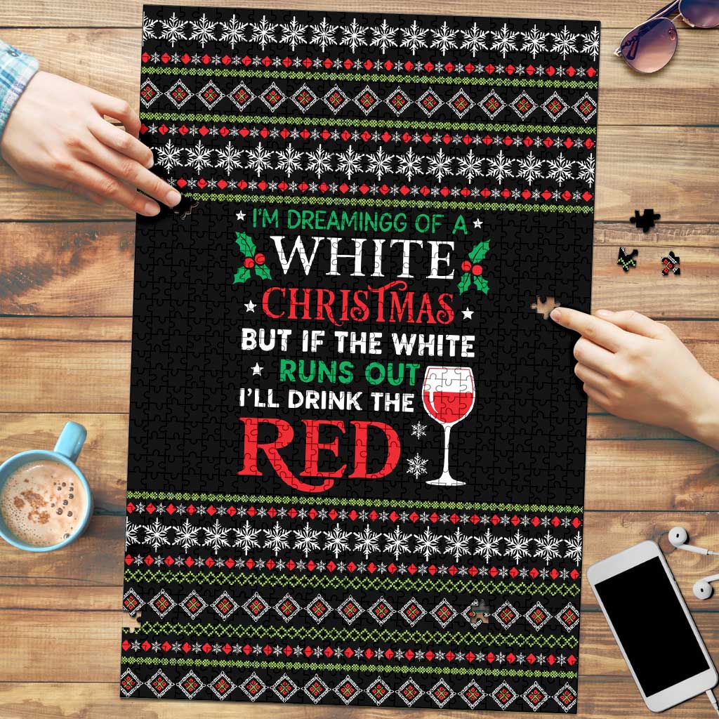 White and Red Christmas Wine Puzzle with Festive Pattern and Holiday Cheer - Wonder Print Shop