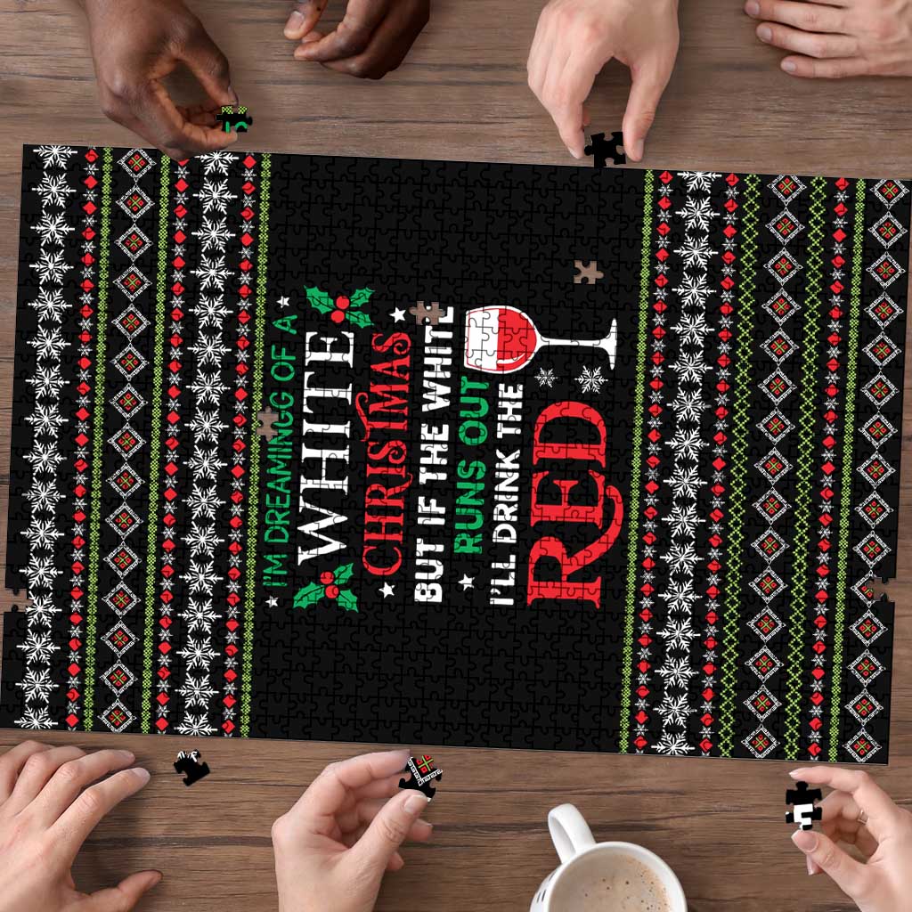 White and Red Christmas Wine Puzzle with Festive Pattern and Holiday Cheer - Wonder Print Shop