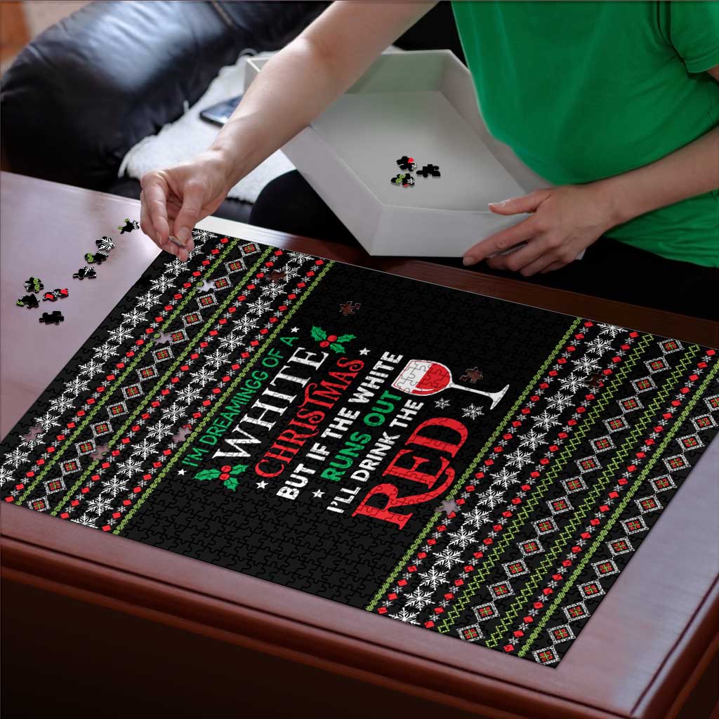 White and Red Christmas Wine Puzzle with Festive Pattern and Holiday Cheer - Wonder Print Shop