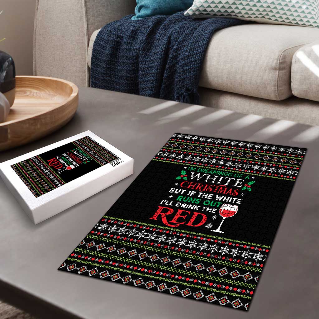White and Red Christmas Wine Puzzle with Festive Pattern and Holiday Cheer - Wonder Print Shop