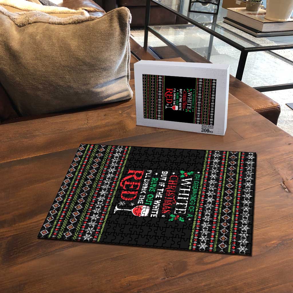 White and Red Christmas Wine Puzzle with Festive Pattern and Holiday Cheer - Wonder Print Shop