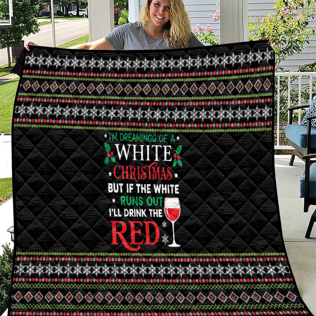 White and Red Christmas Wine Quilt with Festive Pattern and Holiday Cheer - Wonder Print Shop
