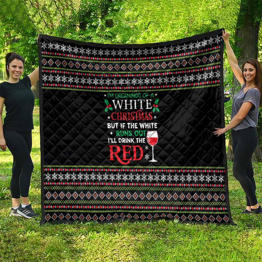 White and Red Christmas Wine Quilt with Festive Pattern and Holiday Cheer - Wonder Print Shop