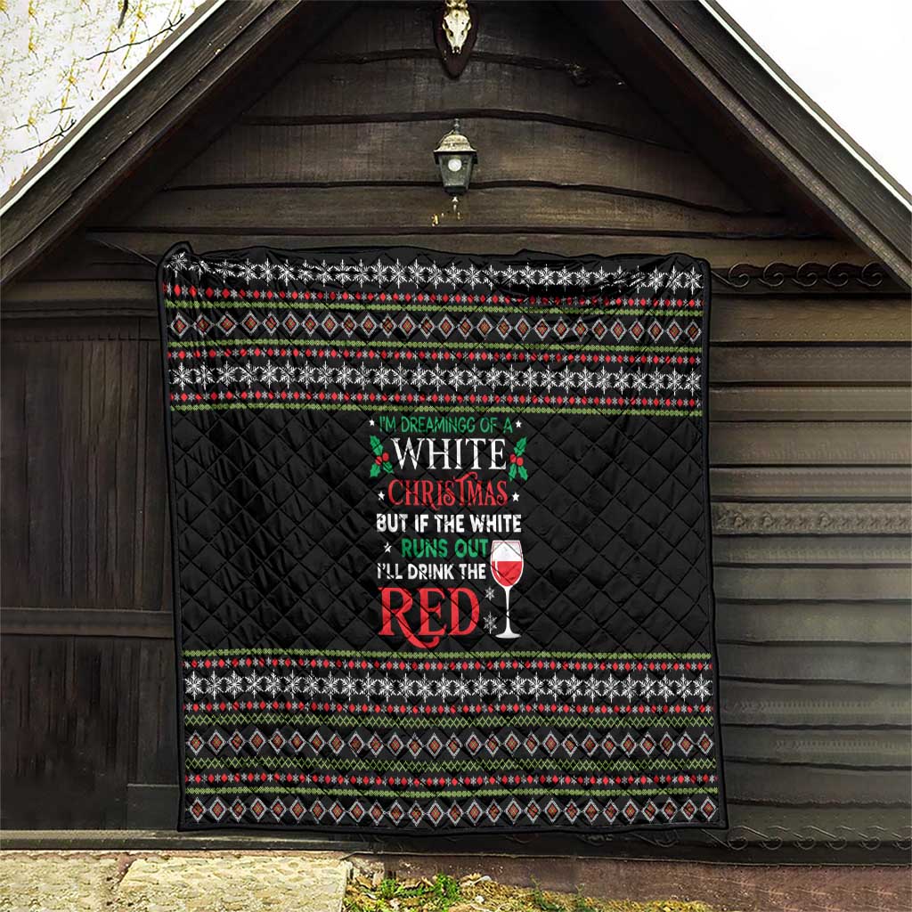 White and Red Christmas Wine Quilt with Festive Pattern and Holiday Cheer - Wonder Print Shop