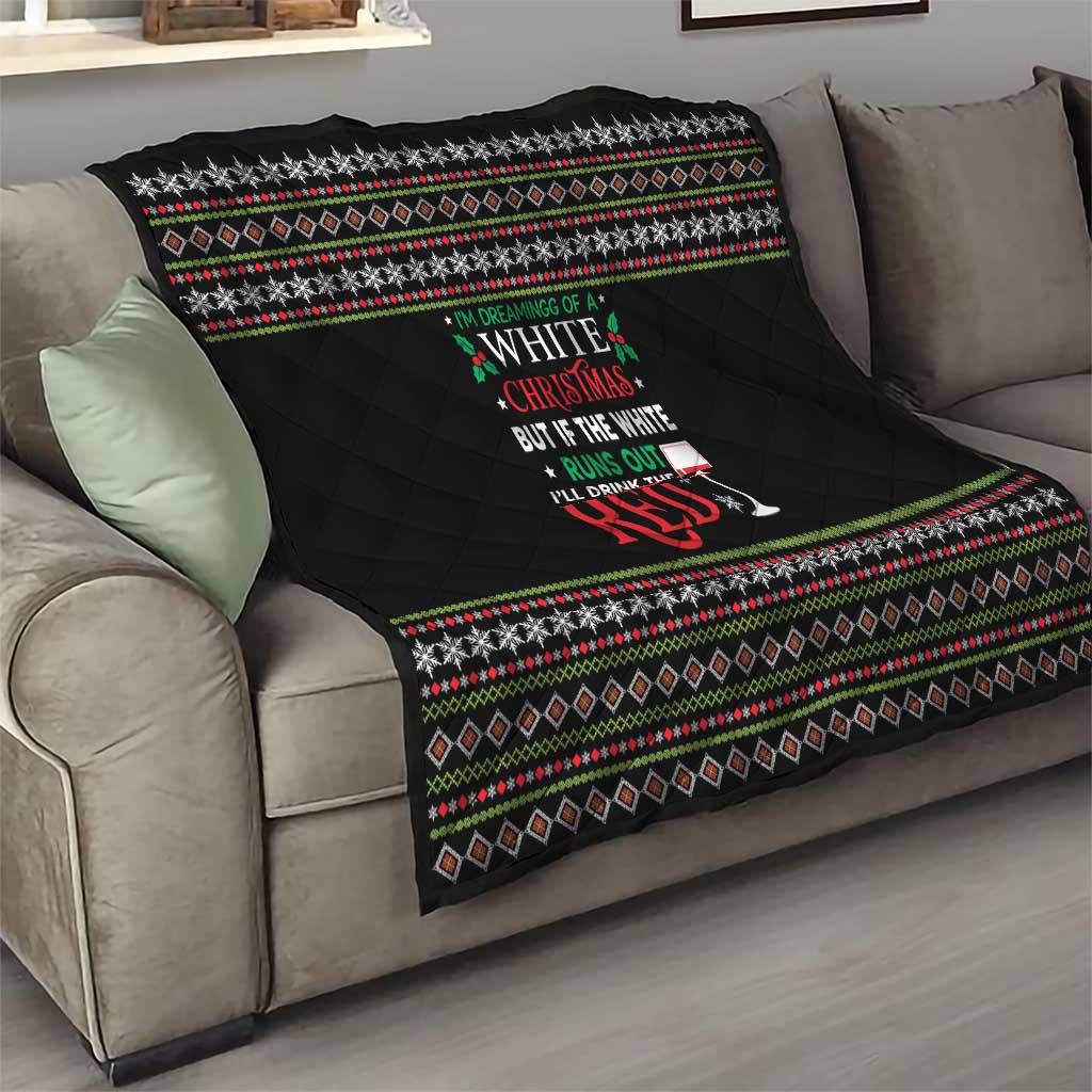 White and Red Christmas Wine Quilt with Festive Pattern and Holiday Cheer - Wonder Print Shop