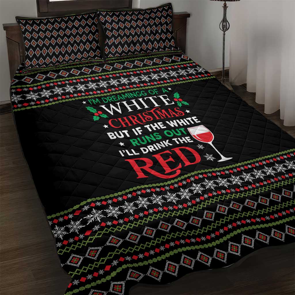 White and Red Christmas Wine Quilt Bed Set with Festive Pattern and Holiday Cheer - Wonder Print Shop
