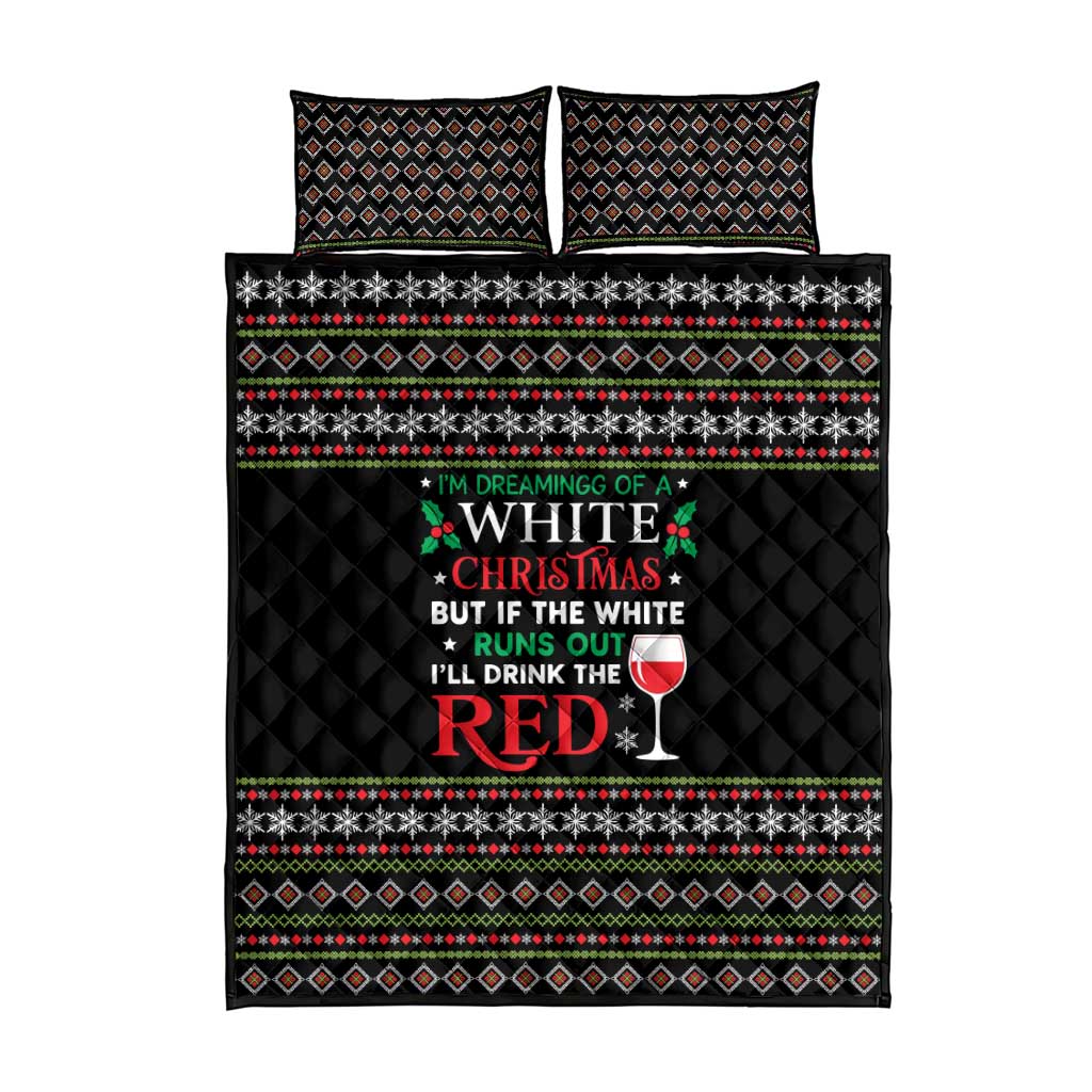 White and Red Christmas Wine Quilt Bed Set with Festive Pattern and Holiday Cheer - Wonder Print Shop