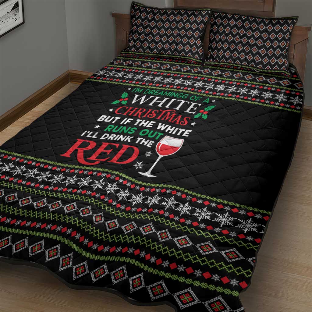 White and Red Christmas Wine Quilt Bed Set with Festive Pattern and Holiday Cheer - Wonder Print Shop