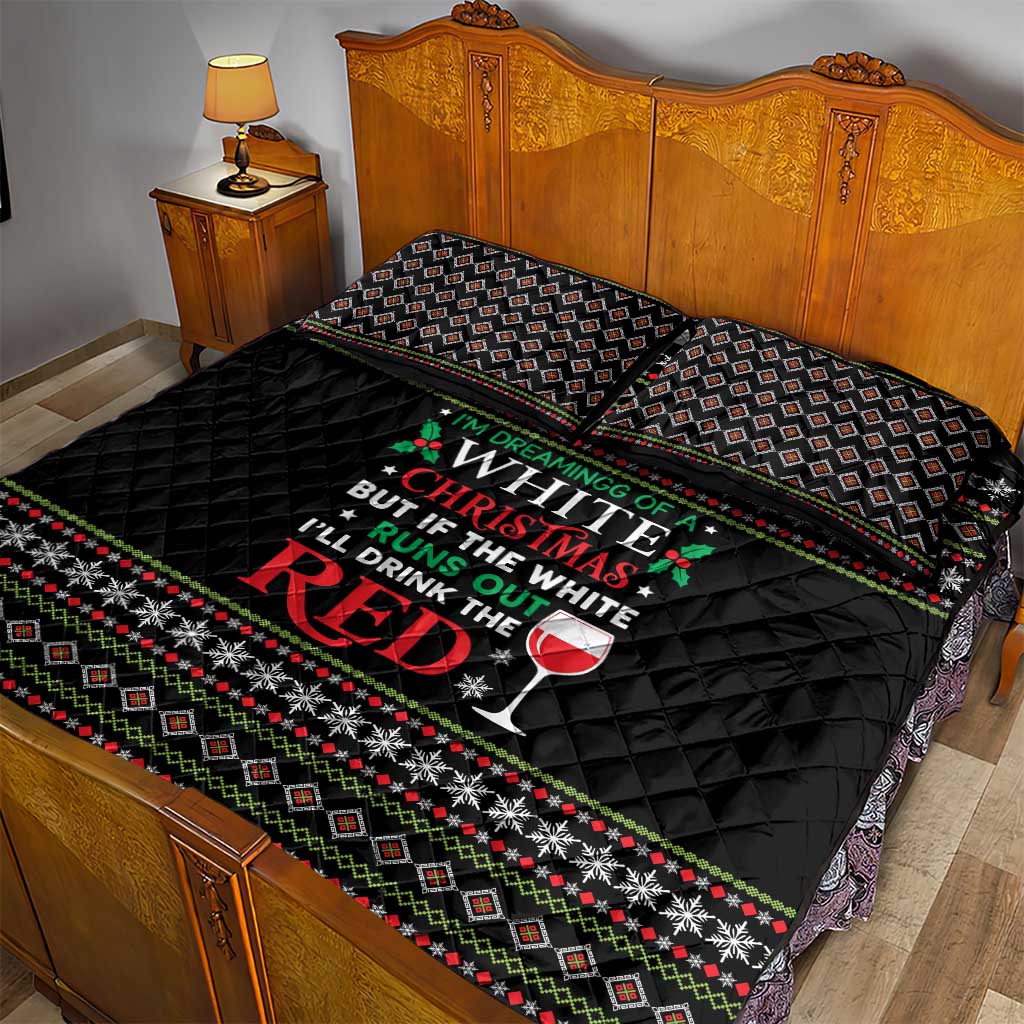 White and Red Christmas Wine Quilt Bed Set with Festive Pattern and Holiday Cheer - Wonder Print Shop