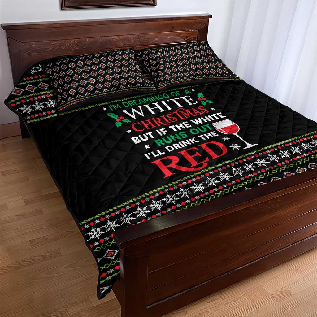 White and Red Christmas Wine Quilt Bed Set with Festive Pattern and Holiday Cheer - Wonder Print Shop