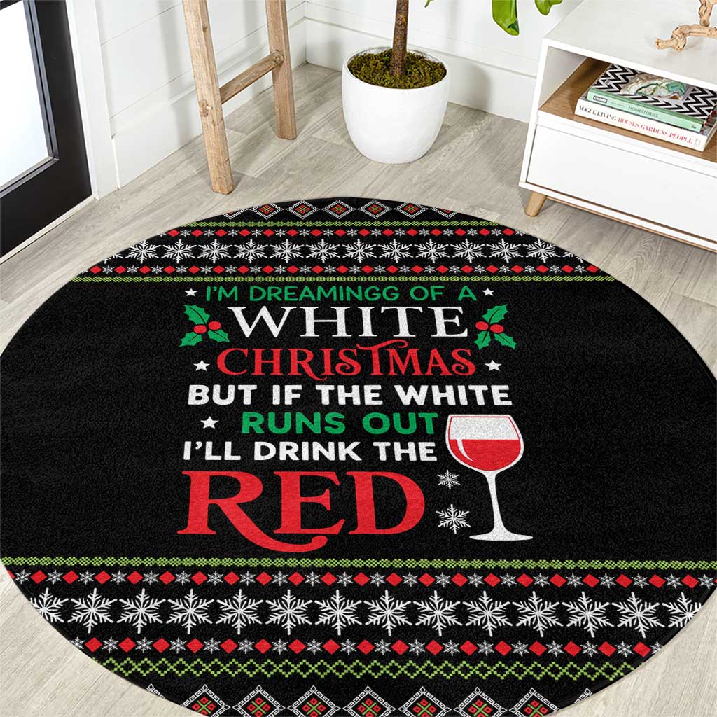 White and Red Christmas Wine Round Carpet with Festive Pattern and Holiday Cheer - Wonder Print Shop