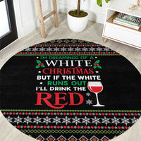 White and Red Christmas Wine Round Carpet with Festive Pattern and Holiday Cheer - Wonder Print Shop