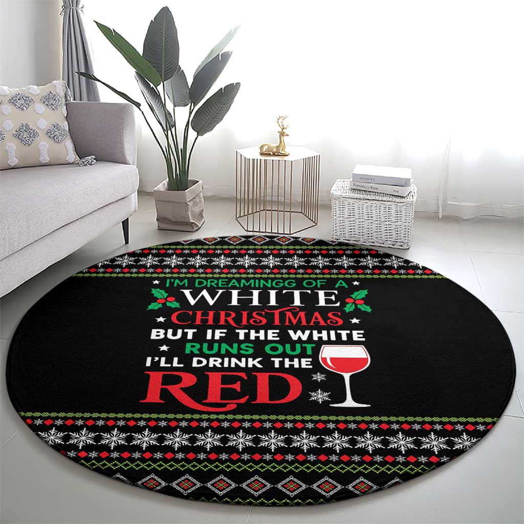 White and Red Christmas Wine Round Carpet with Festive Pattern and Holiday Cheer - Wonder Print Shop
