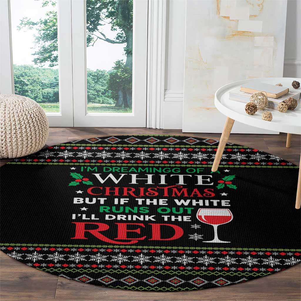 White and Red Christmas Wine Round Carpet with Festive Pattern and Holiday Cheer - Wonder Print Shop