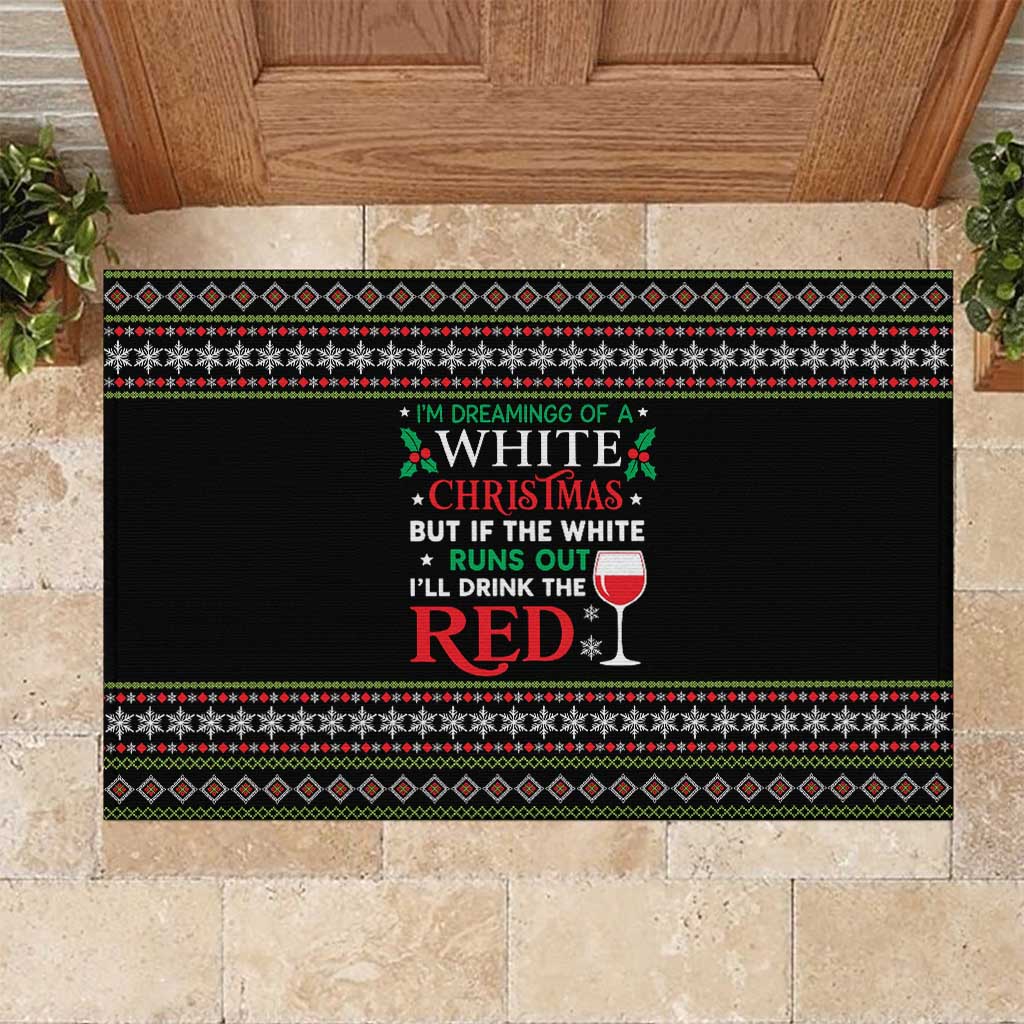 White and Red Christmas Wine Rubber Doormat with Festive Pattern and Holiday Cheer - Wonder Print Shop