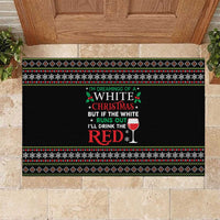 White and Red Christmas Wine Rubber Doormat with Festive Pattern and Holiday Cheer - Wonder Print Shop