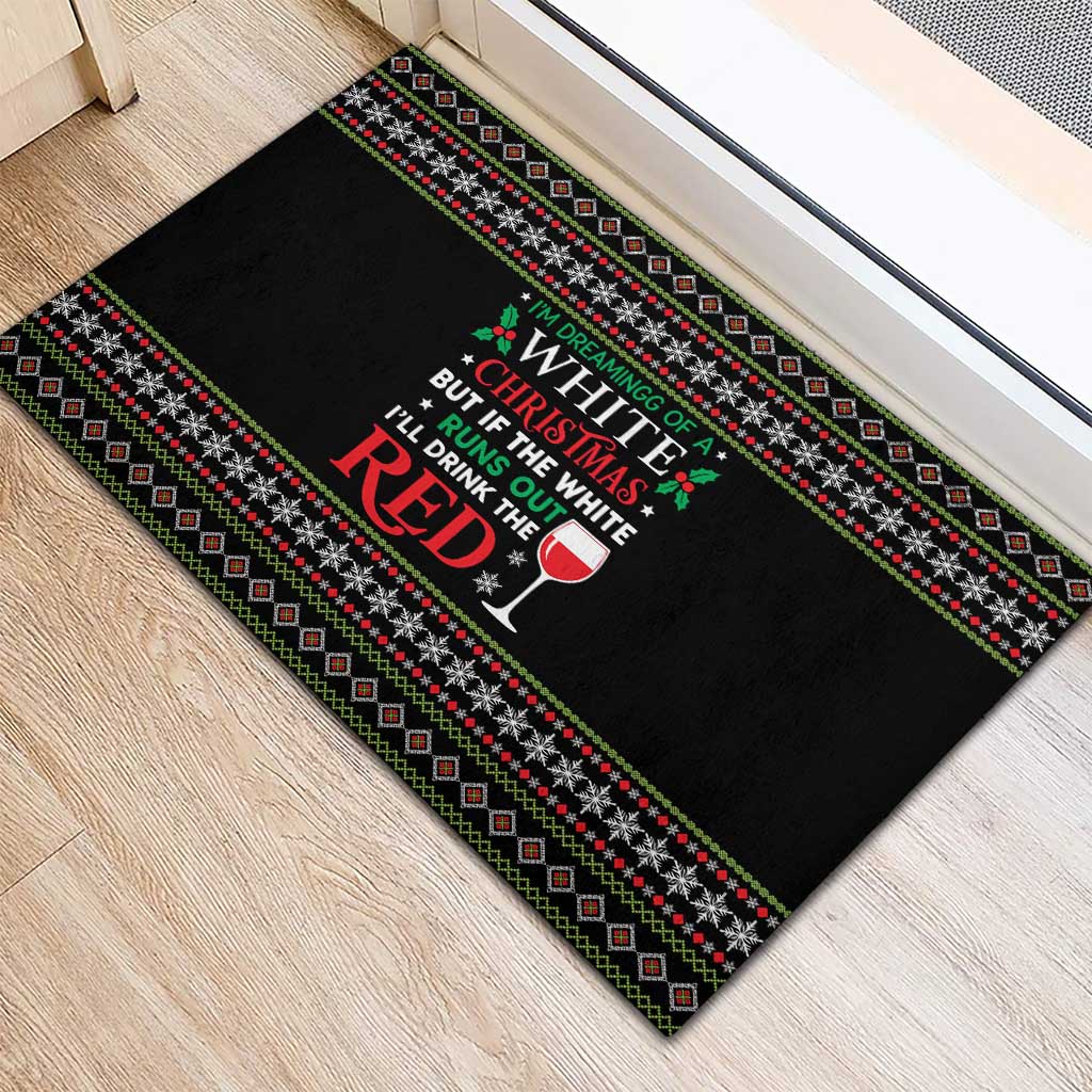 White and Red Christmas Wine Rubber Doormat with Festive Pattern and Holiday Cheer - Wonder Print Shop