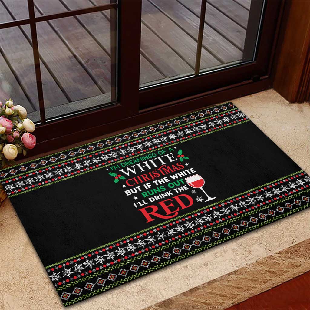 White and Red Christmas Wine Rubber Doormat with Festive Pattern and Holiday Cheer - Wonder Print Shop