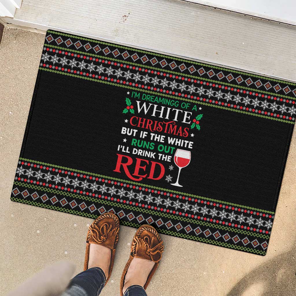 White and Red Christmas Wine Rubber Doormat with Festive Pattern and Holiday Cheer - Wonder Print Shop