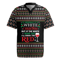 White and Red Christmas Wine Rugby Jersey with Festive Pattern and Holiday Cheer - Wonder Print Shop
