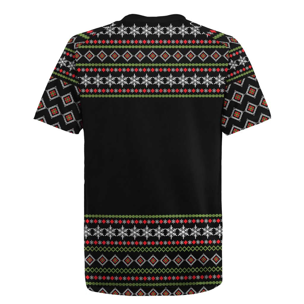 White and Red Christmas Wine Rugby Jersey with Festive Pattern and Holiday Cheer - Wonder Print Shop