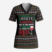 White and Red Christmas Wine Scrub Top with Festive Pattern and Holiday Cheer - Wonder Print Shop