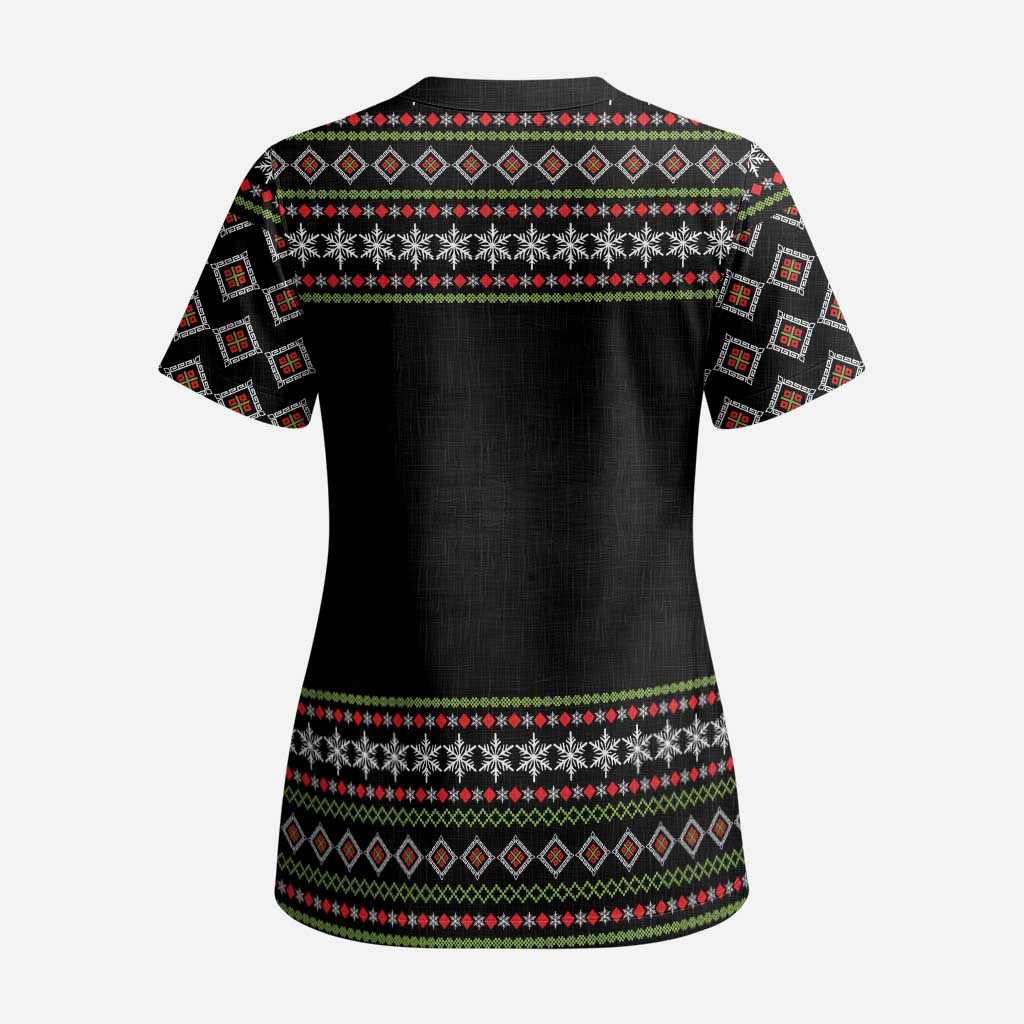 White and Red Christmas Wine Scrub Top with Festive Pattern and Holiday Cheer - Wonder Print Shop