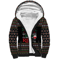 White and Red Christmas Wine Sherpa Hoodie with Festive Pattern and Holiday Cheer - Wonder Print Shop