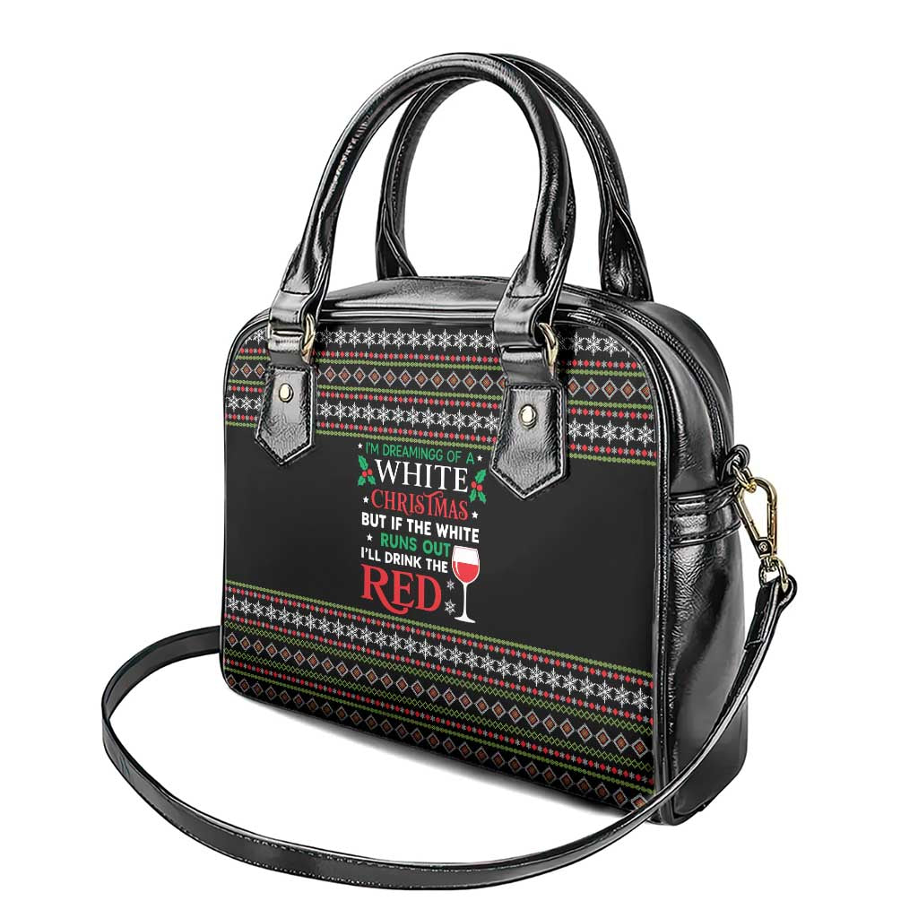 White and Red Christmas Wine Shoulder Handbag with Festive Pattern and Holiday Cheer - Wonder Print Shop