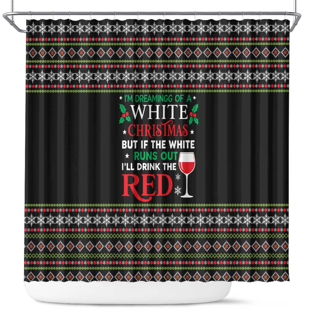 White and Red Christmas Wine Shower Curtain with Festive Pattern and Holiday Cheer - Wonder Print Shop