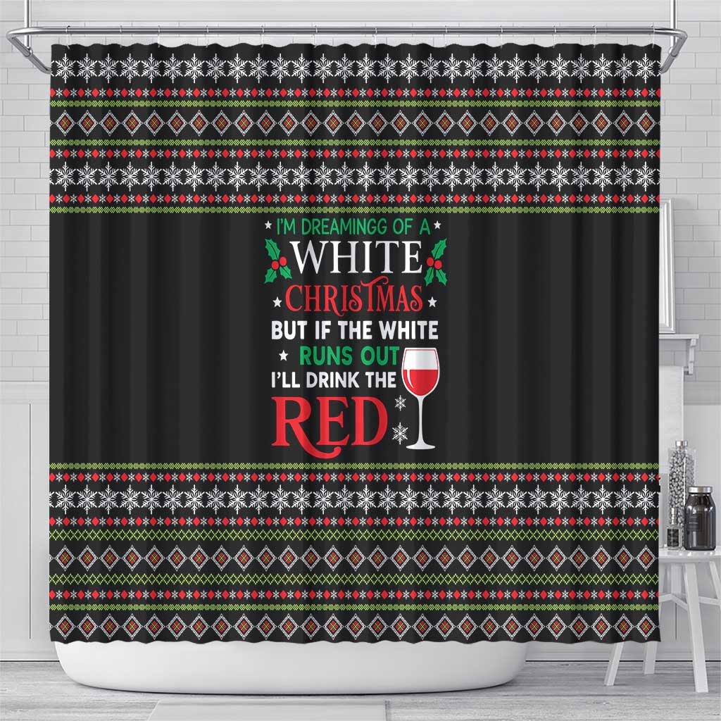 White and Red Christmas Wine Shower Curtain with Festive Pattern and Holiday Cheer - Wonder Print Shop