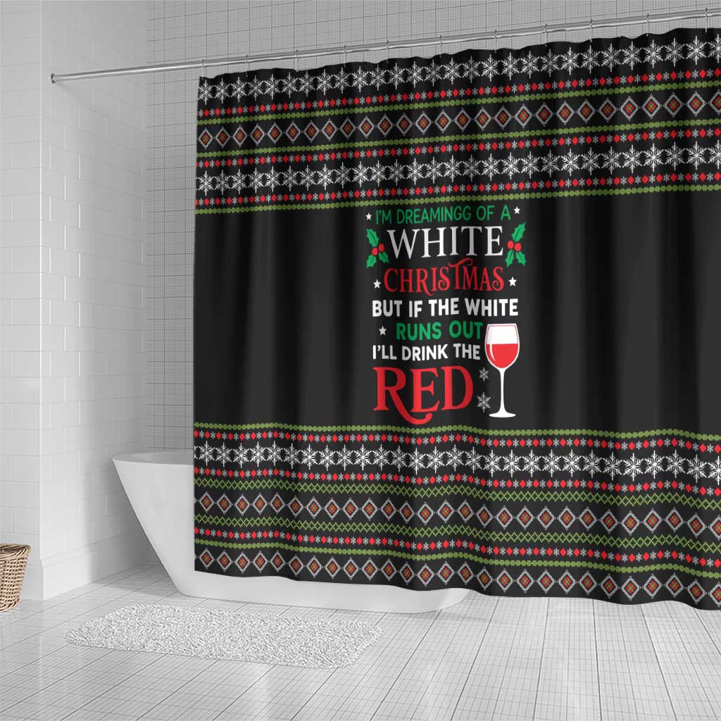 White and Red Christmas Wine Shower Curtain with Festive Pattern and Holiday Cheer - Wonder Print Shop