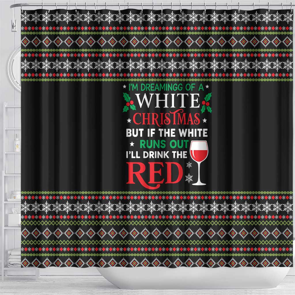 White and Red Christmas Wine Shower Curtain with Festive Pattern and Holiday Cheer - Wonder Print Shop