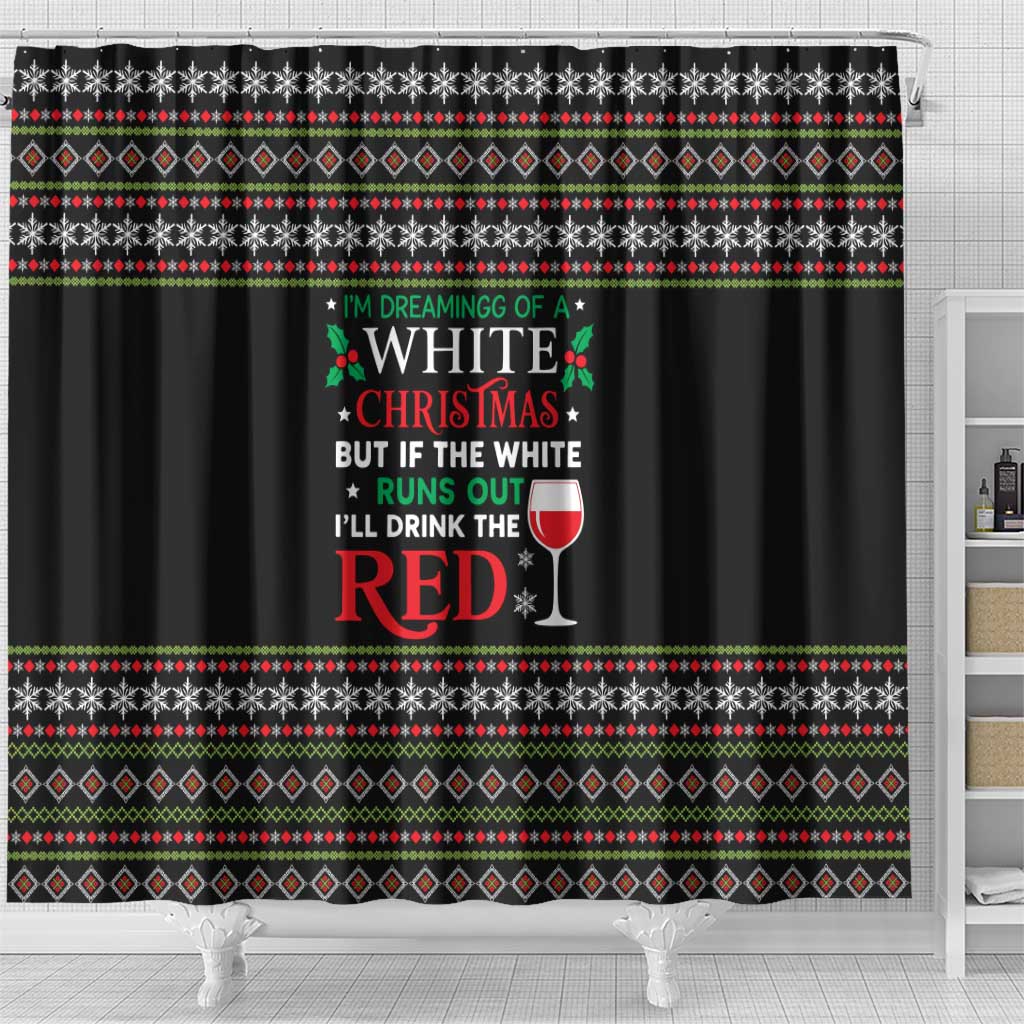 White and Red Christmas Wine Shower Curtain with Festive Pattern and Holiday Cheer - Wonder Print Shop