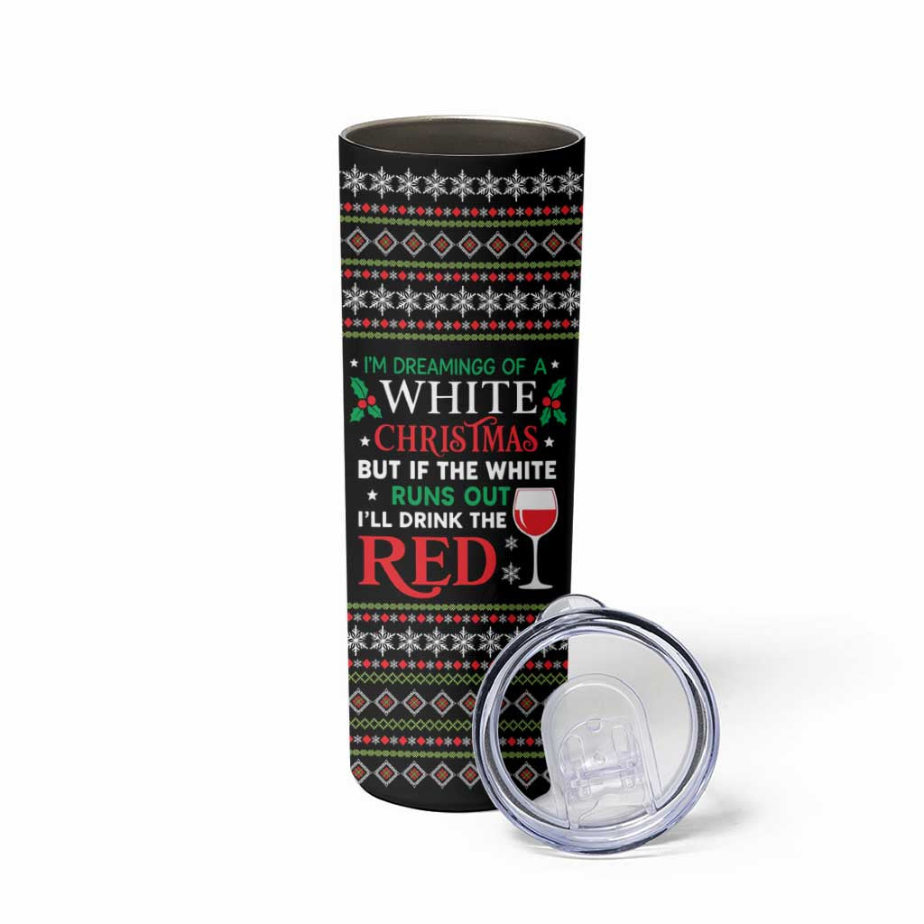 White and Red Christmas Wine Skinny Tumbler with Festive Pattern and Holiday Cheer - Wonder Print Shop