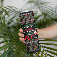 White and Red Christmas Wine Skinny Tumbler with Festive Pattern and Holiday Cheer - Wonder Print Shop