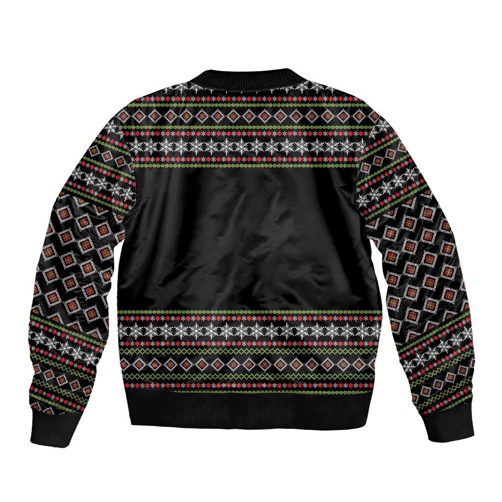White and Red Christmas Wine Sleeve Zip Bomber Jacket with Festive Pattern and Holiday Cheer - Wonder Print Shop