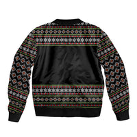 White and Red Christmas Wine Sleeve Zip Bomber Jacket with Festive Pattern and Holiday Cheer - Wonder Print Shop