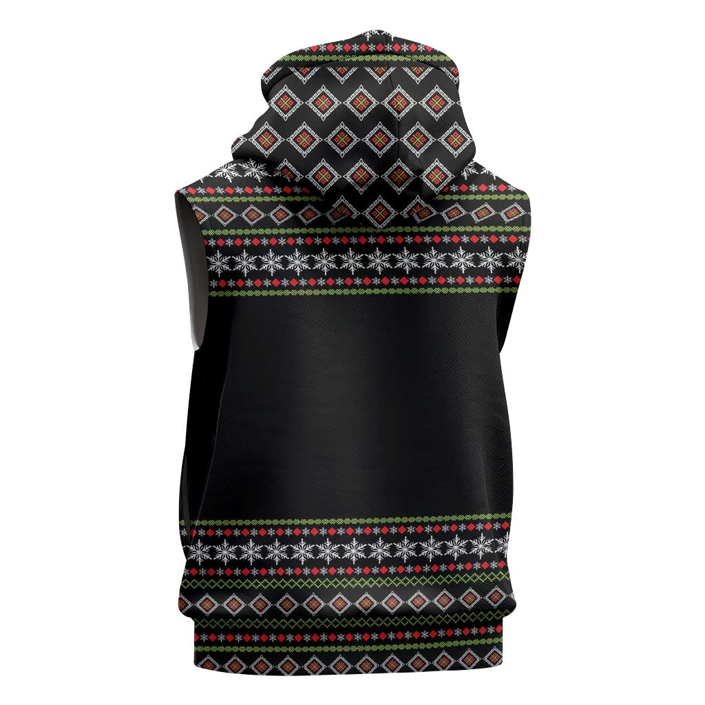 White and Red Christmas Wine Sleeveless Hoodie with Festive Pattern and Holiday Cheer - Wonder Print Shop