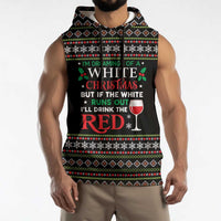 White and Red Christmas Wine Sleeveless Hoodie with Festive Pattern and Holiday Cheer - Wonder Print Shop