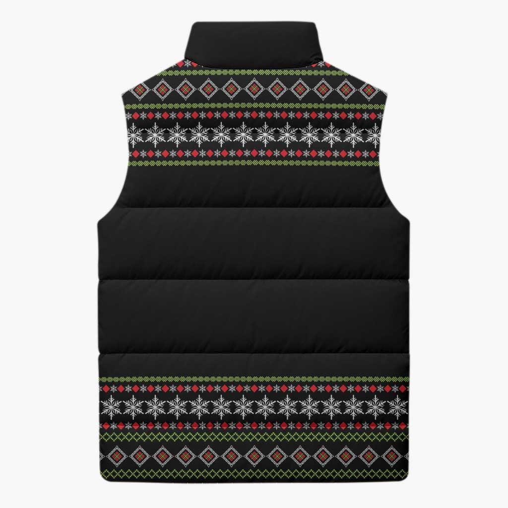 White and Red Christmas Wine Sleeveless Puffer Jacket with Festive Pattern and Holiday Cheer - Wonder Print Shop