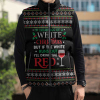 White and Red Christmas Wine Sleeveless Puffer Jacket with Festive Pattern and Holiday Cheer - Wonder Print Shop
