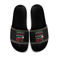 White and Red Christmas Wine Slide Sandals with Festive Pattern and Holiday Cheer - Wonder Print Shop