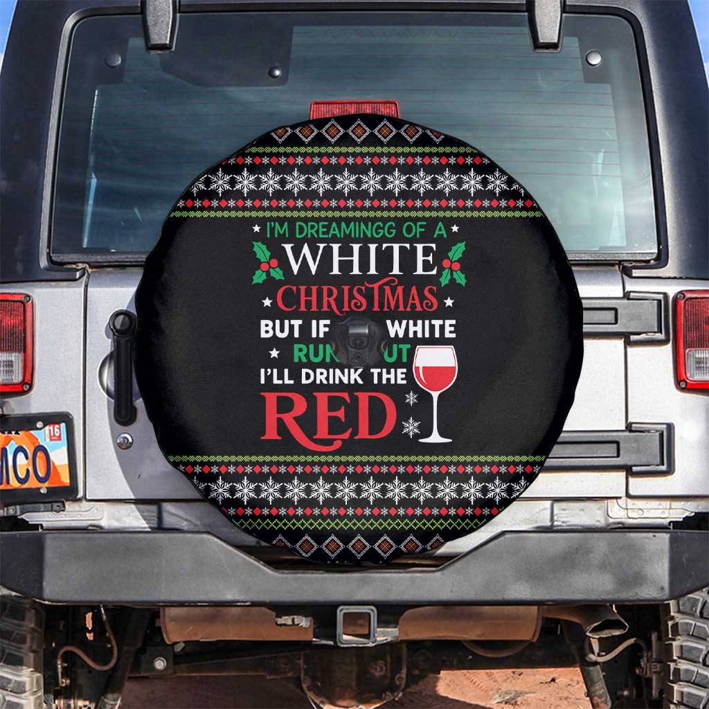 White and Red Christmas Wine Spare Tire Cover with Festive Pattern and Holiday Cheer - Wonder Print Shop