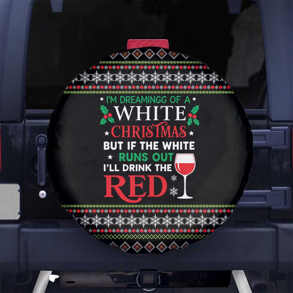 White and Red Christmas Wine Spare Tire Cover with Festive Pattern and Holiday Cheer - Wonder Print Shop
