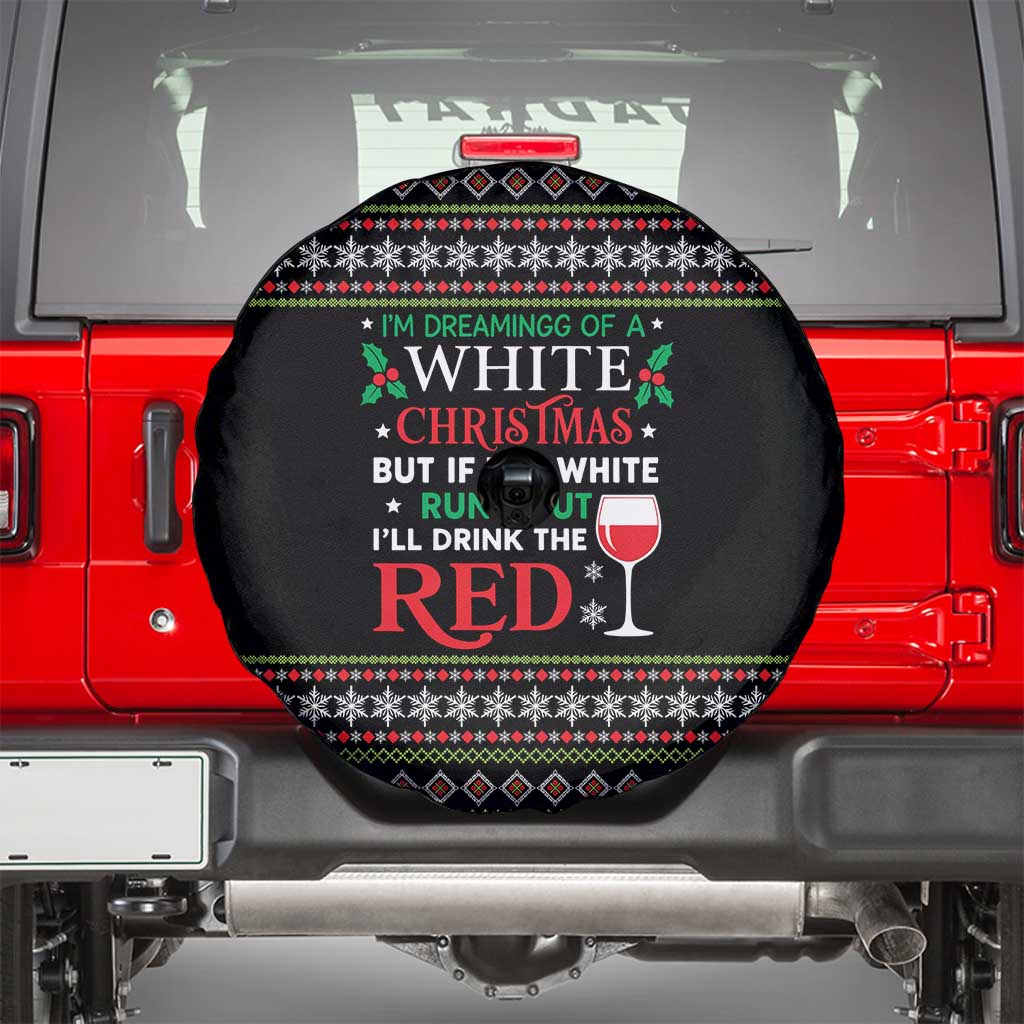 White and Red Christmas Wine Spare Tire Cover with Festive Pattern and Holiday Cheer - Wonder Print Shop
